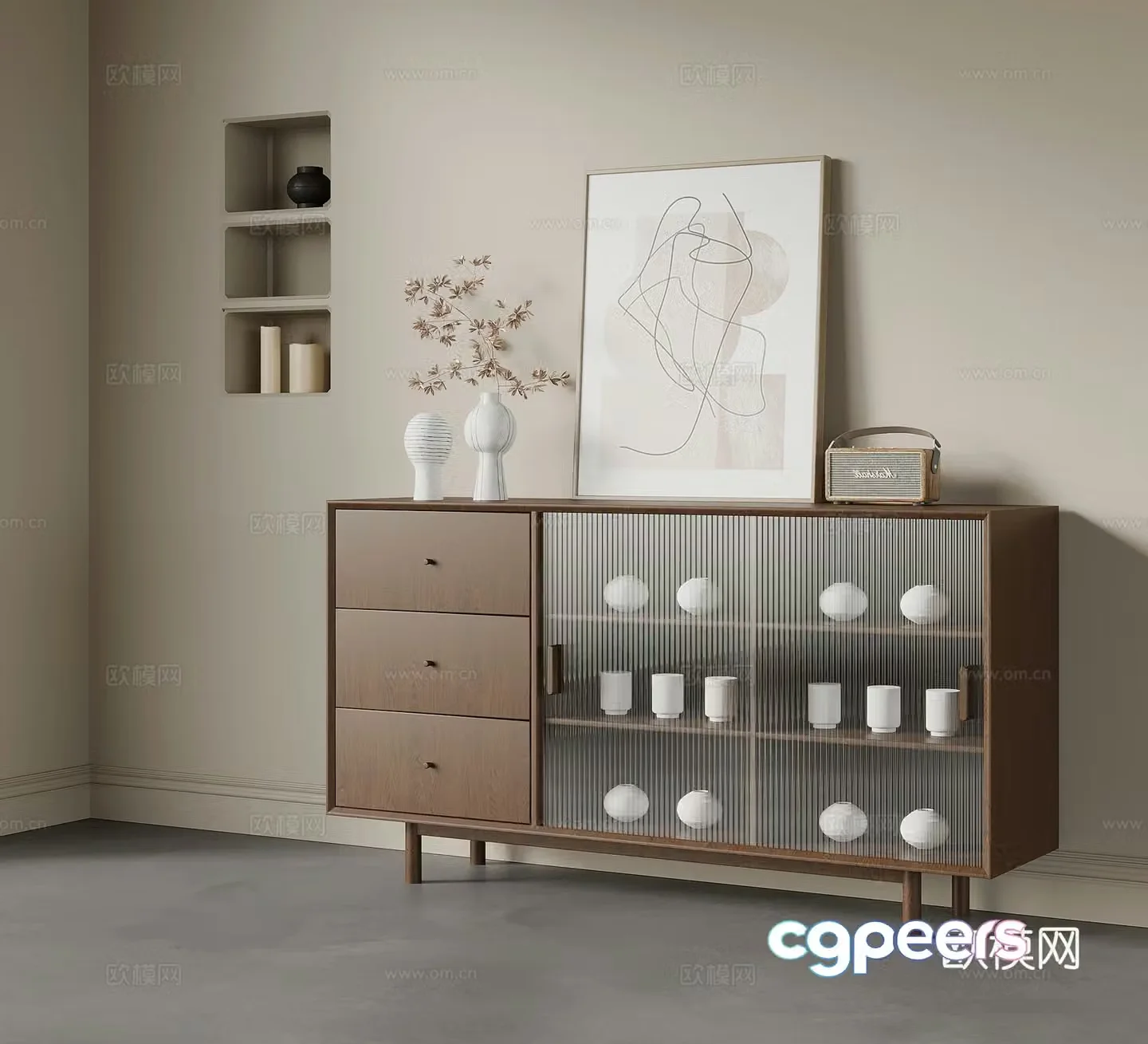 Middle-aged sideboard low cabinet 3D model