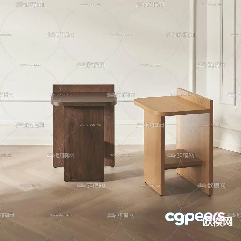 Wabi-sabi style oak stool 3d model