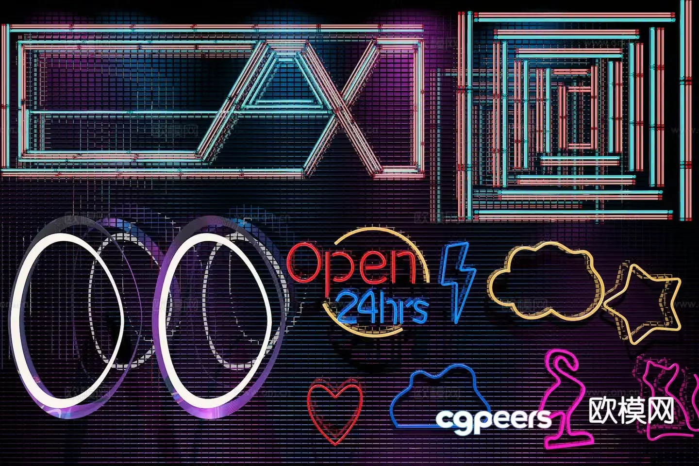 Decorative lights neon lights advertising lights glowing lights 3d model