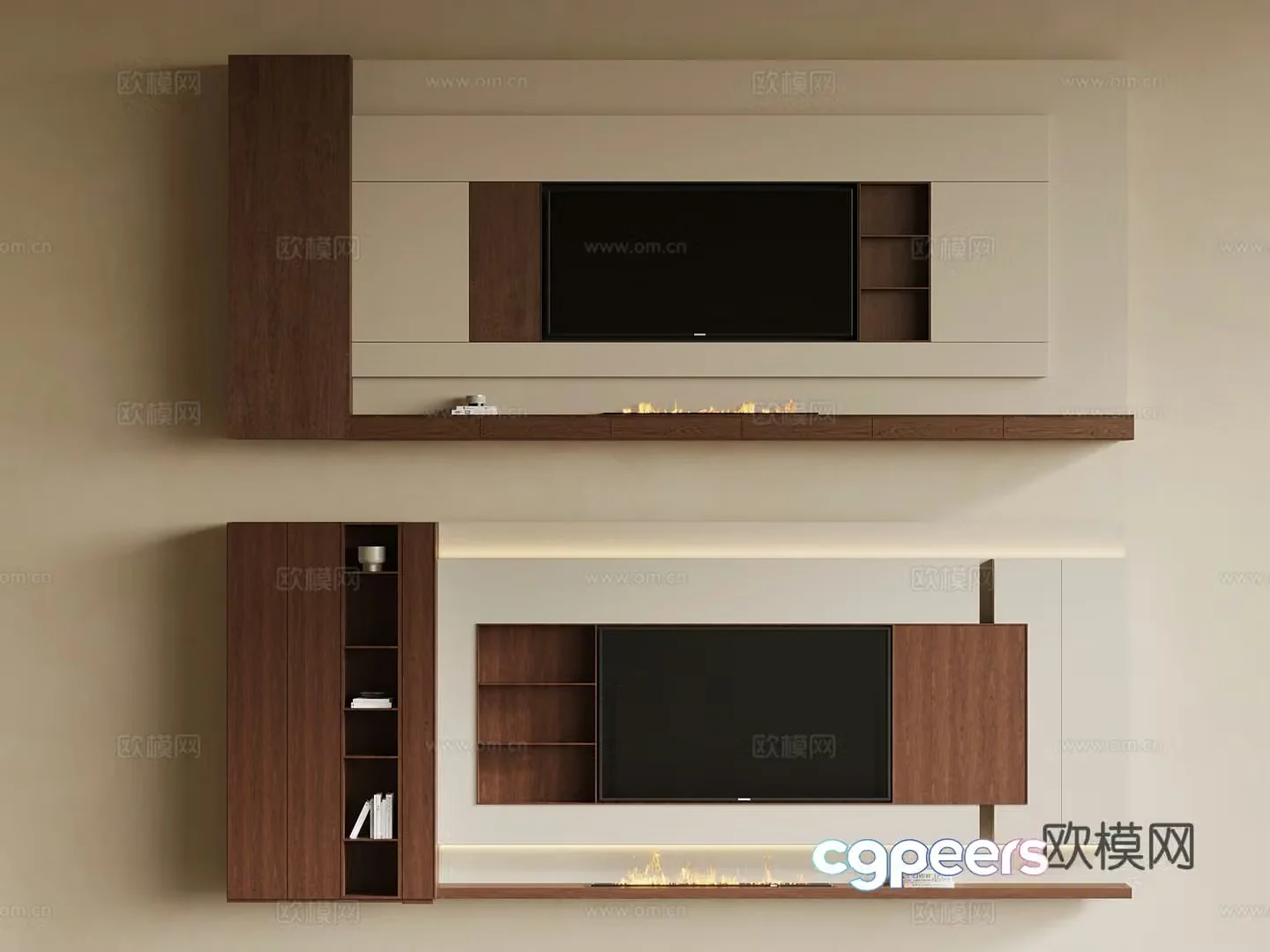 Middle-aged TV background wall 3d model