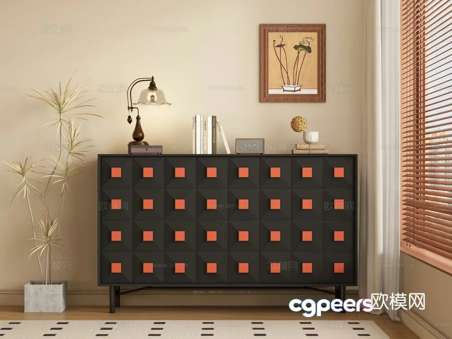 Middle-aged style porch cabinet side cabinet 3D model
