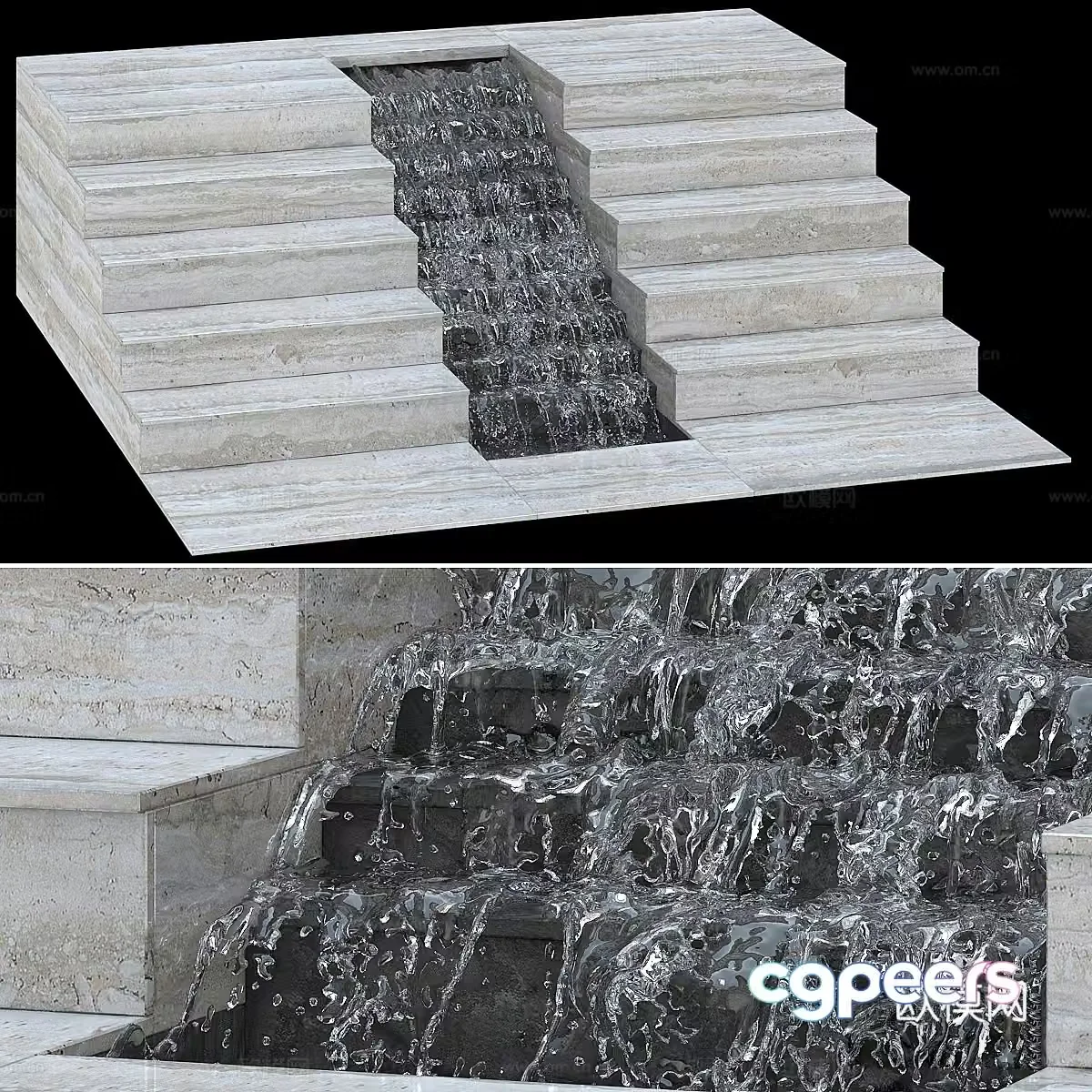 Fountain stairs flowing water sketch 3d model