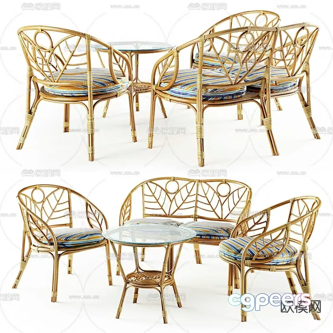 Cor Southeast Asian outdoor rattan table and chairs 3d model