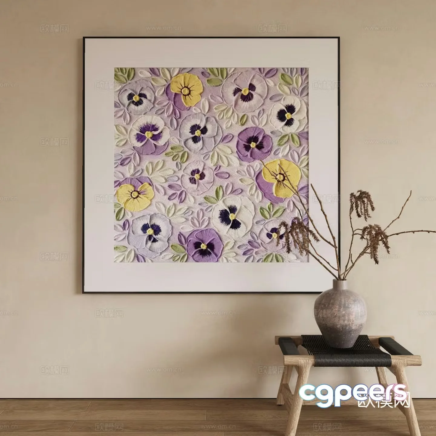 Modern flower painting decorative painting 3d model