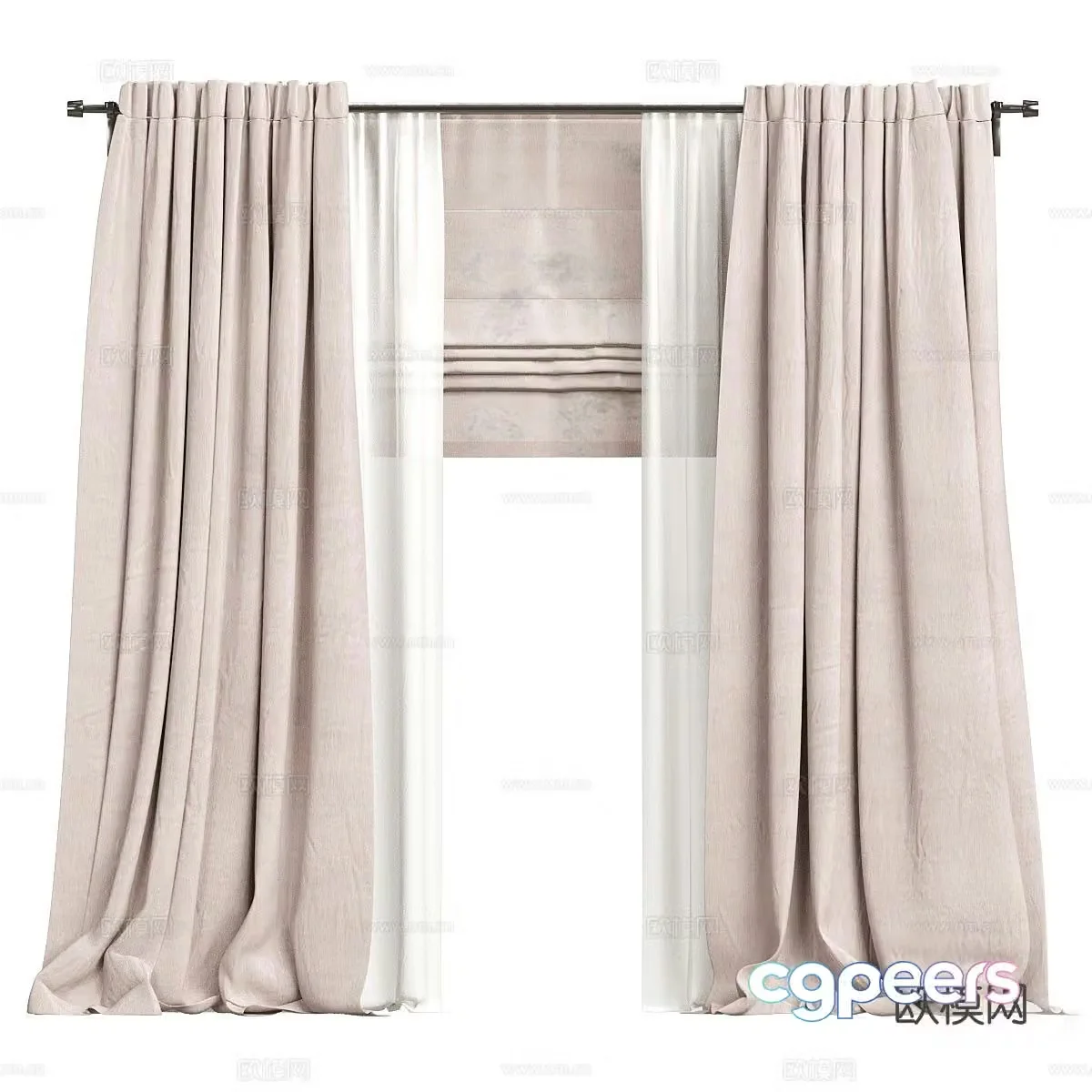 Modern pink fabric children’s curtains 3d model