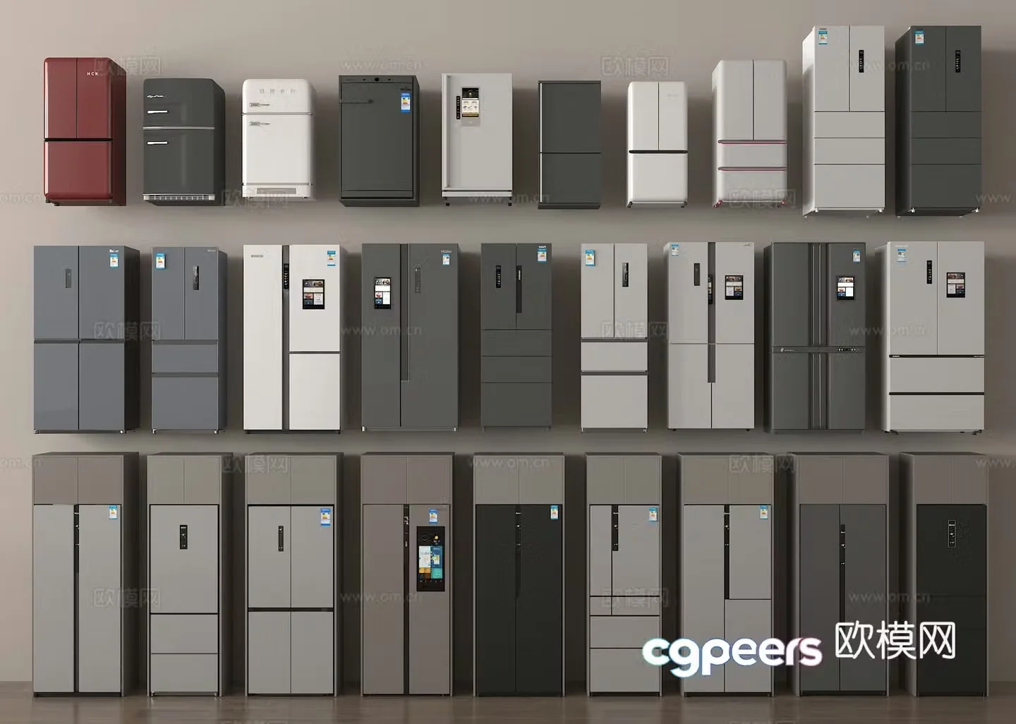 Single-door refrigerator Double-door refrigerator Mini-door refrigerator Refrigerator Combination 3D Model