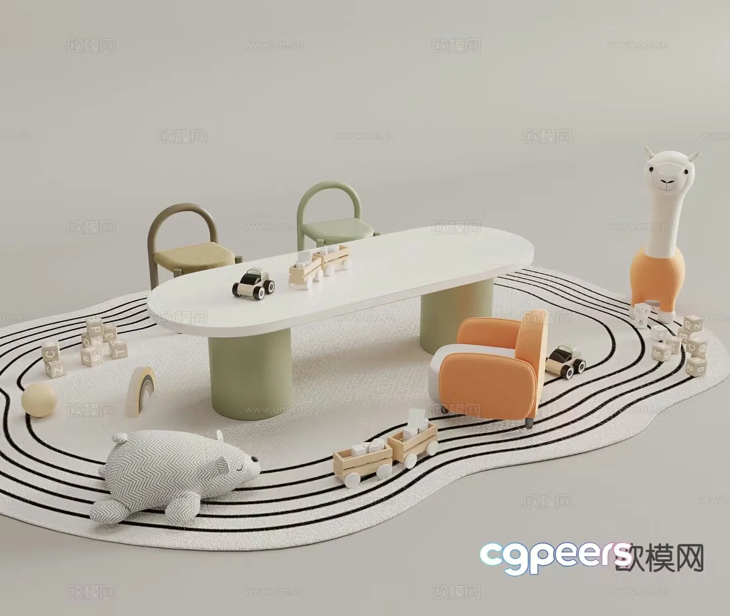 Cream style table and chairs children’s table and chairs 3d model