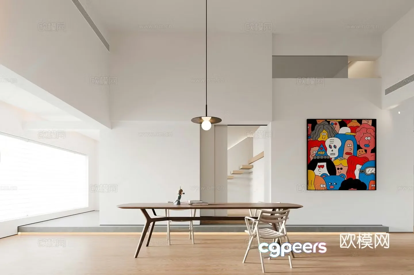 Modern minimalist villa restaurant dining table and chair combination art hanging painting restaurant chandeliers sofa coffee table set 3D model