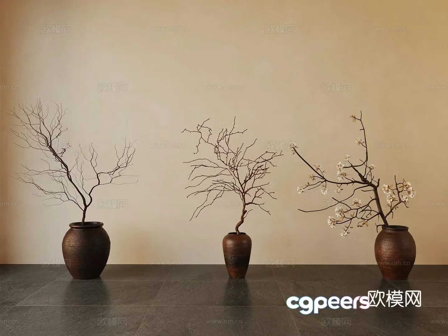 New Chinese style pottery vase flower art dry branches 3d model