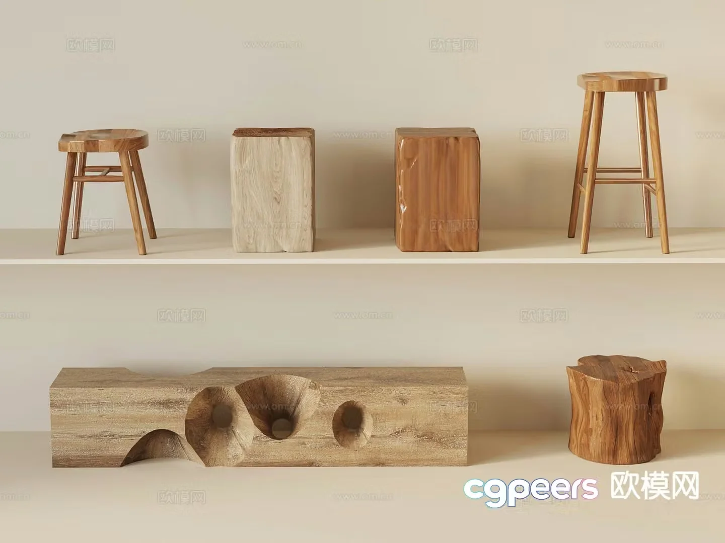 wabi-sabi stool round stool bench 3d model