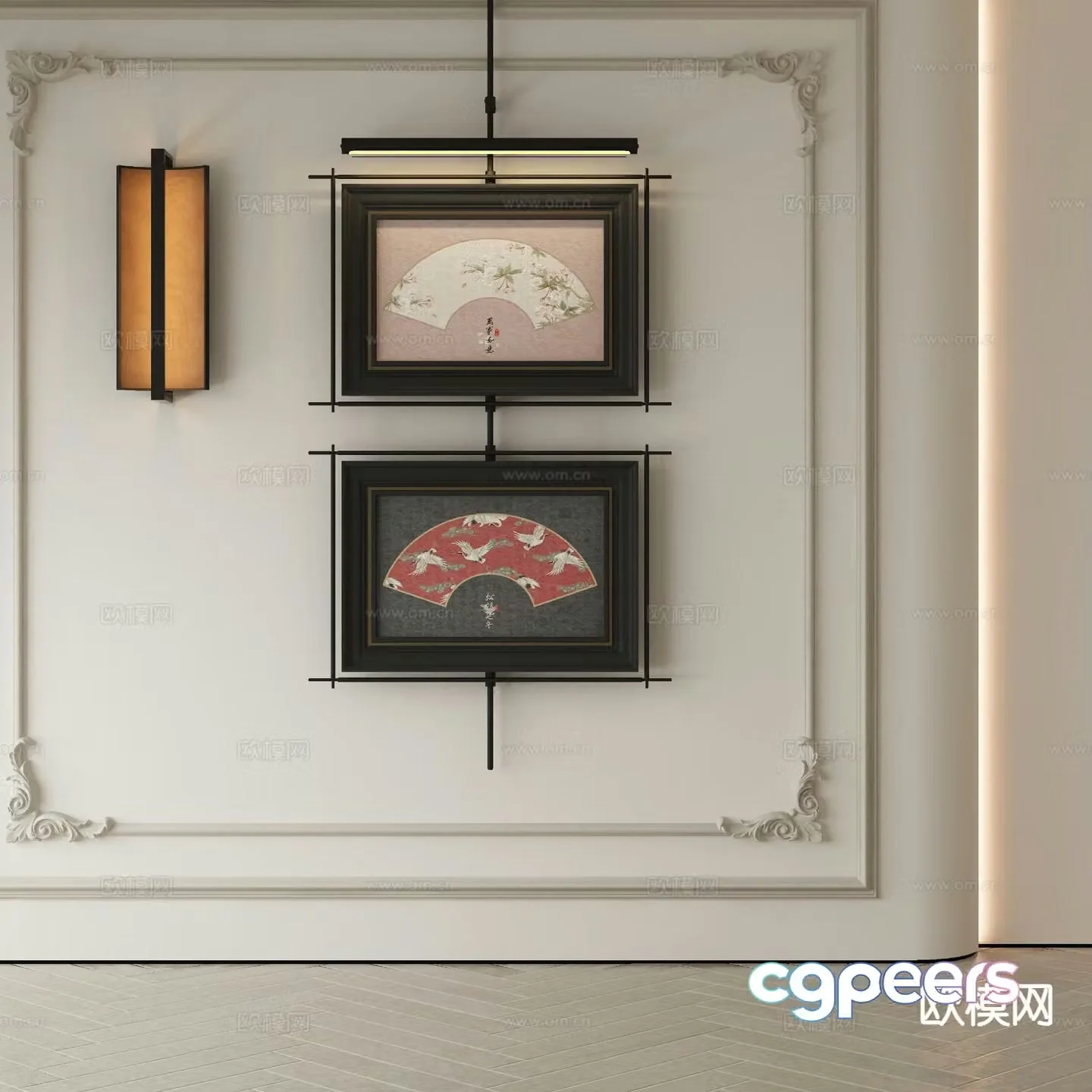 New Chinese style decorative painting metal pole hanging painting 3D model