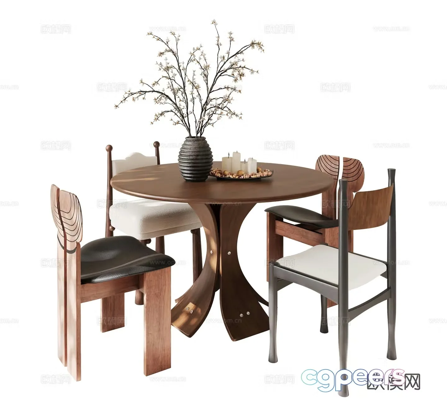Medieval style round dining table and chairs 3D model
