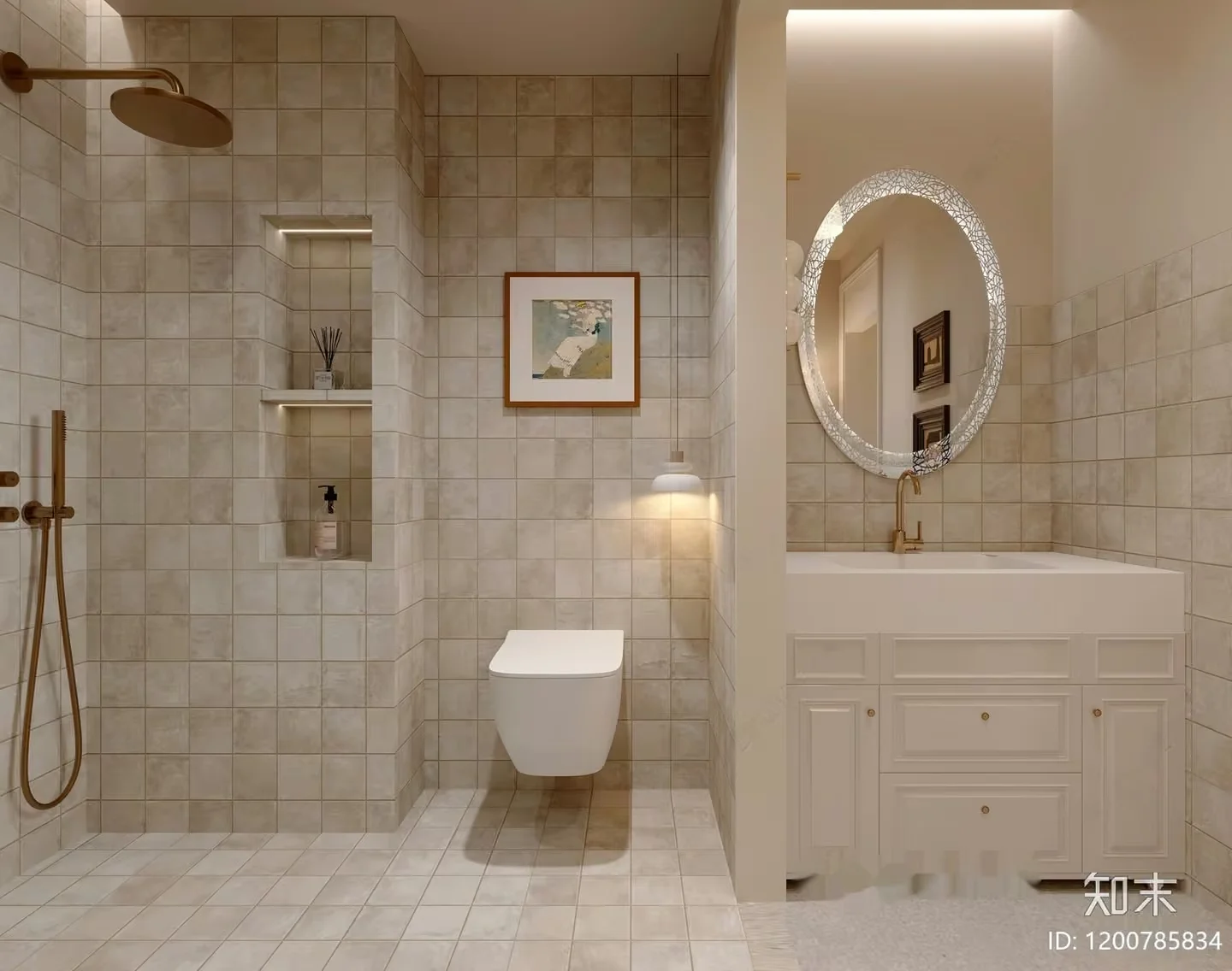 A Bathroom With A White Sink And Mirror 3D Model – 15039 – CORONA Render