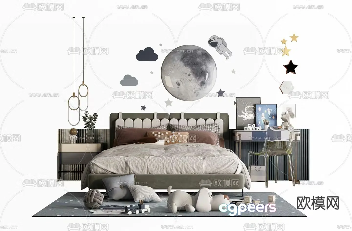 Modern fabric children’s bed 3d model