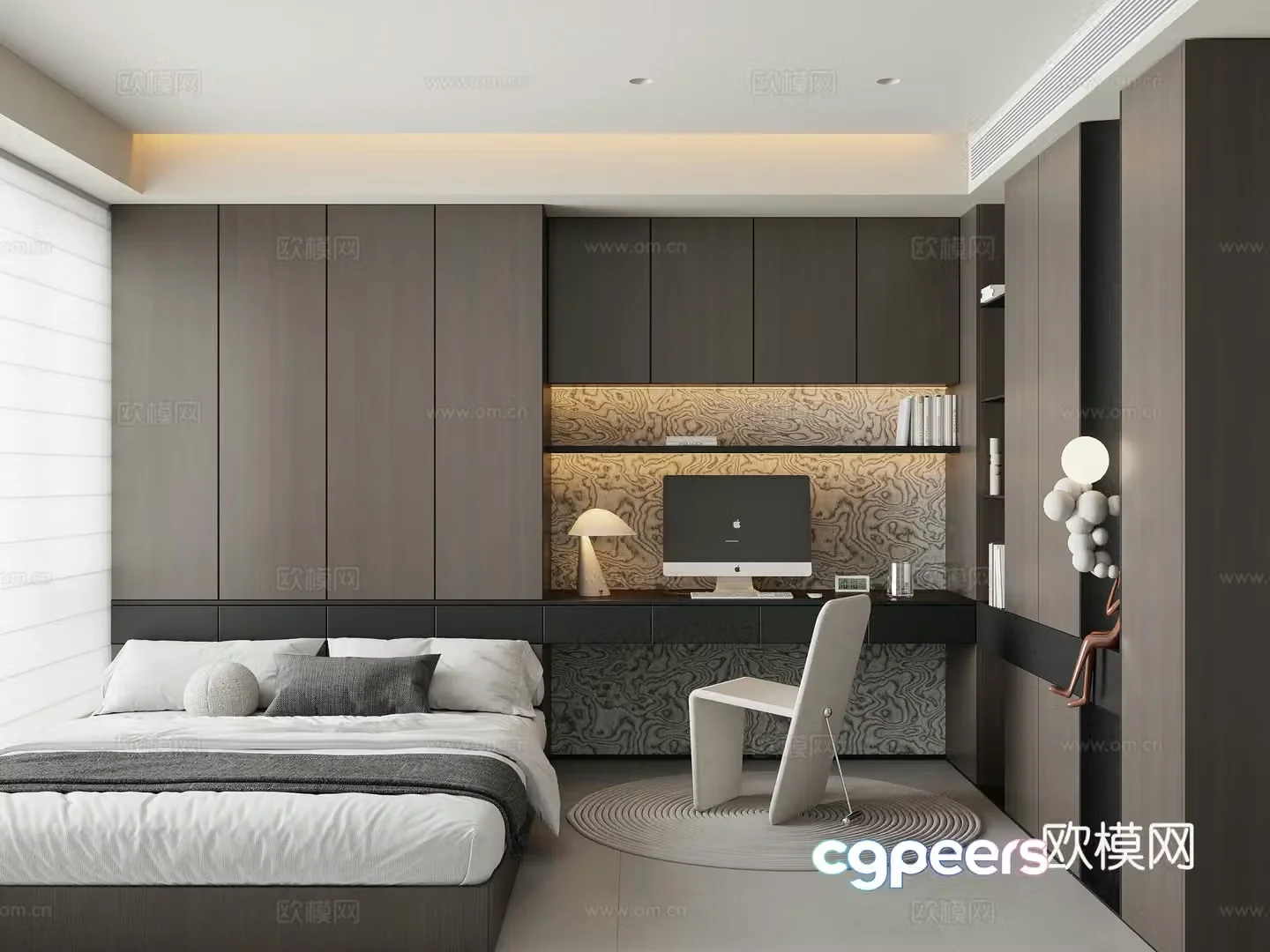 Modern tatami bedroom Italian tatami bedroom tatami bed wardrobe chair 3d model