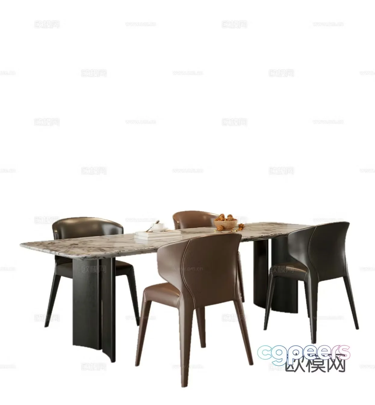 Italian dining table and chairs marble long table 3d model