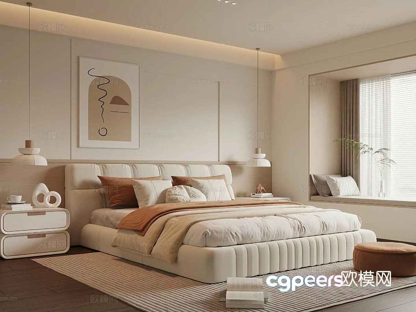 Creamy Bedroom 3d Model