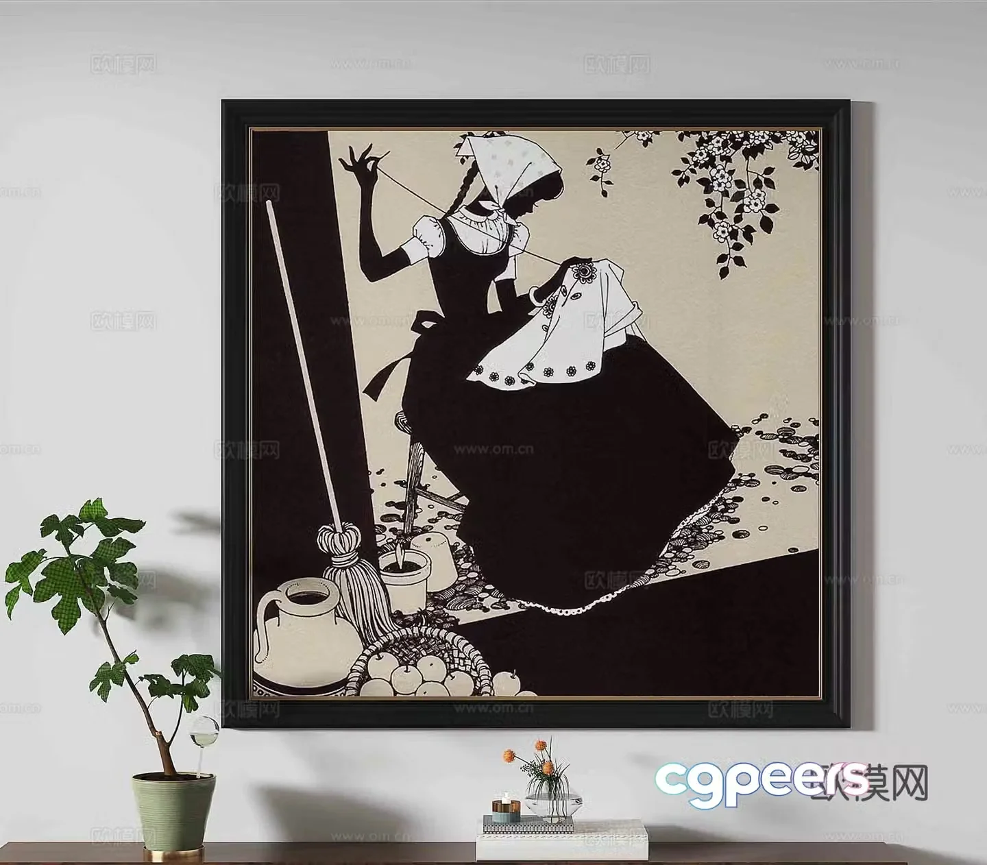 Medieval figure painting decorative painting 3d model