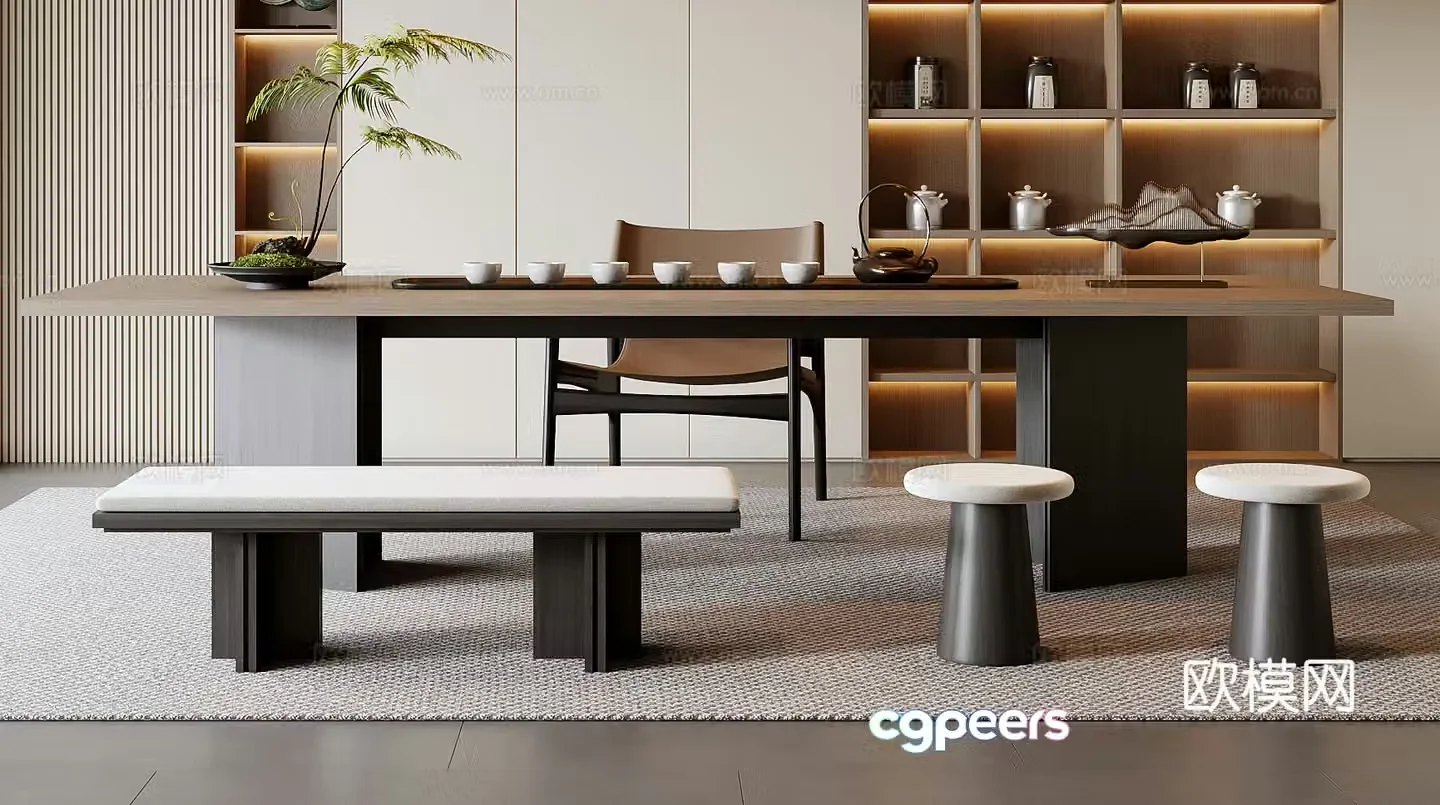 New Chinese tea table and chair combination 3D model