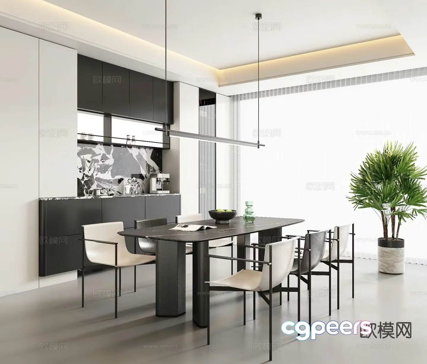 Modern minimalist restaurant 3d model