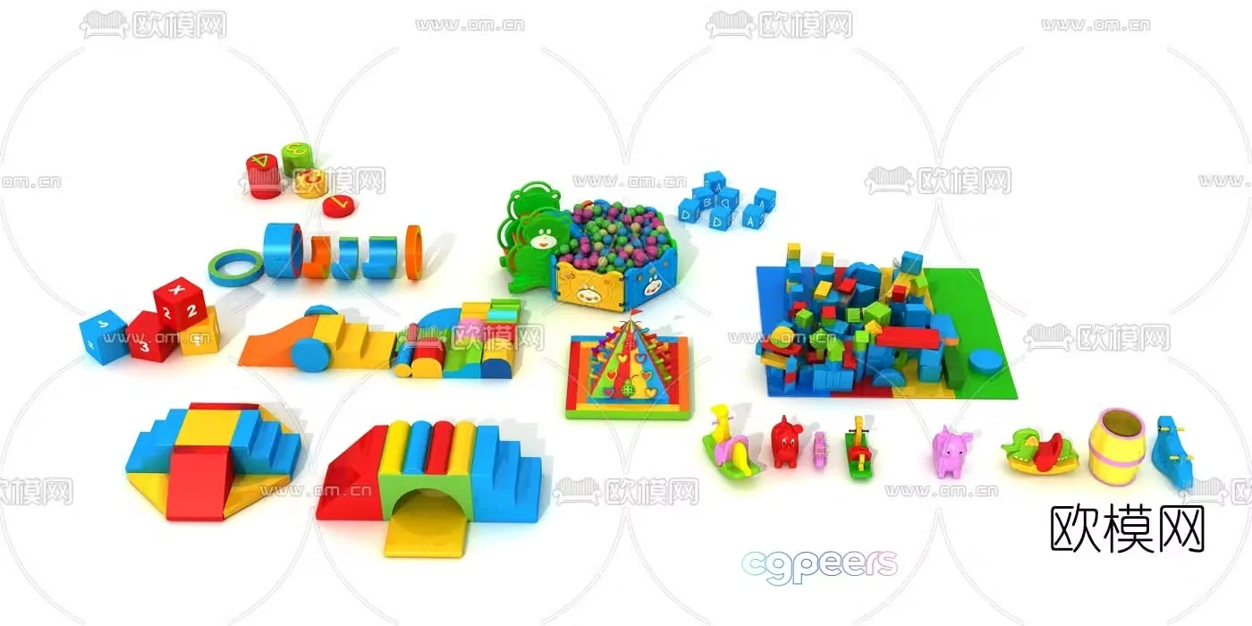 Modern building block toy rocking horse small slide 3d model