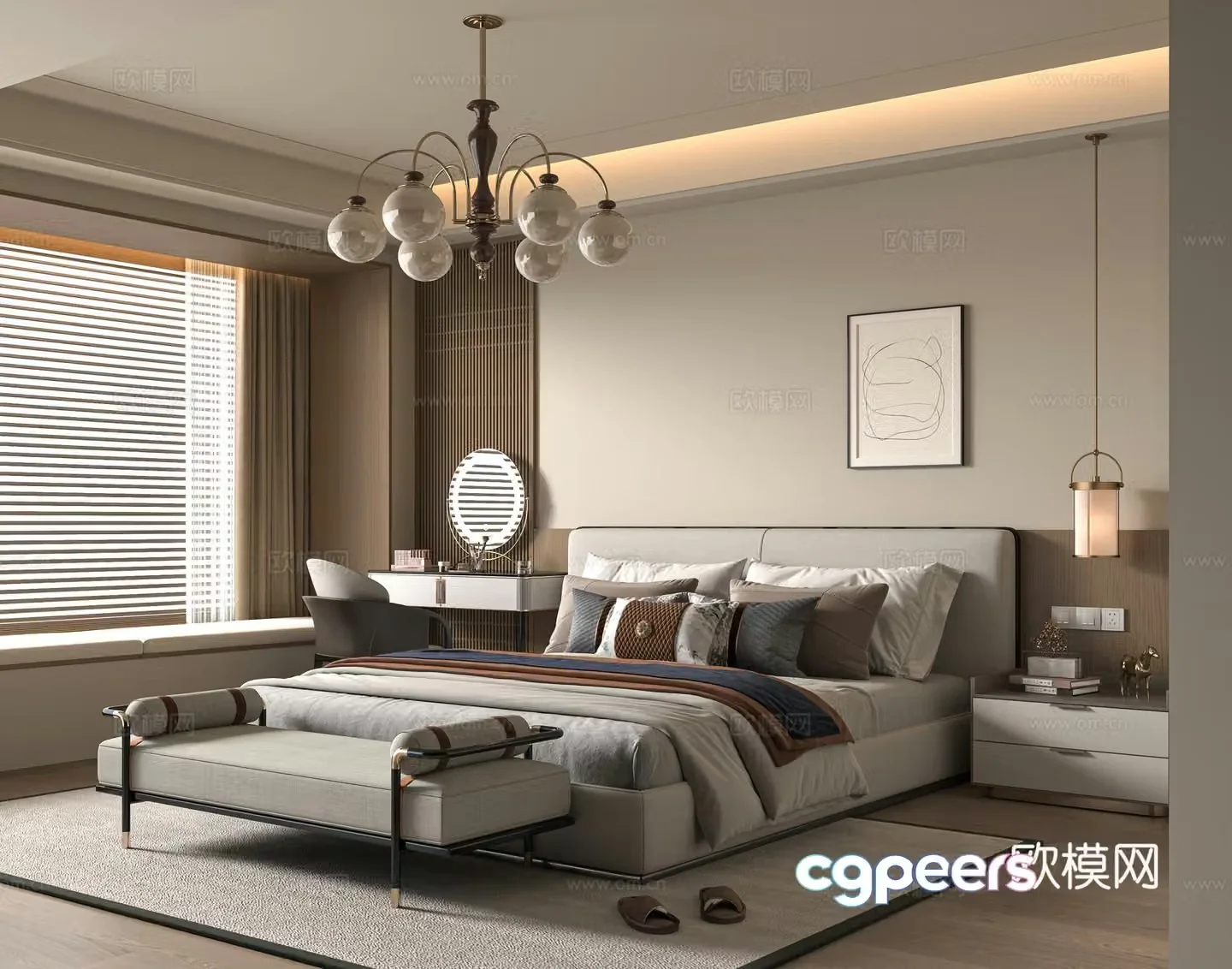 New Chinese style double bed 3D model