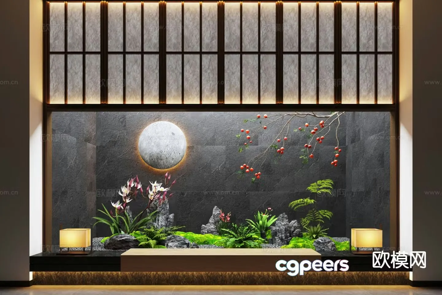 New Chinese style dry landscape sketch indoor landscape 3D model