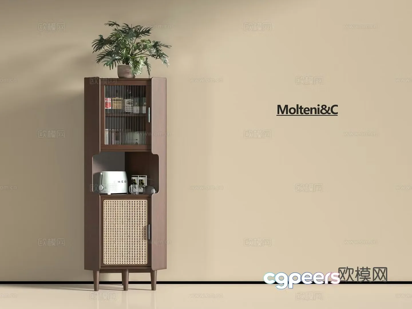 Medium style corner sideboard 3D model