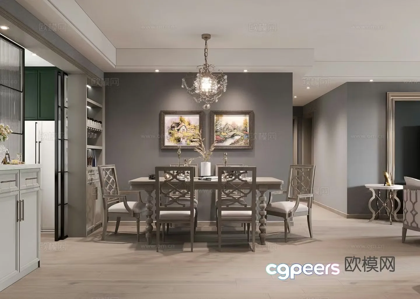 American restaurant Meike Meijia dining table and chair French restaurant American chandeliers 3D model