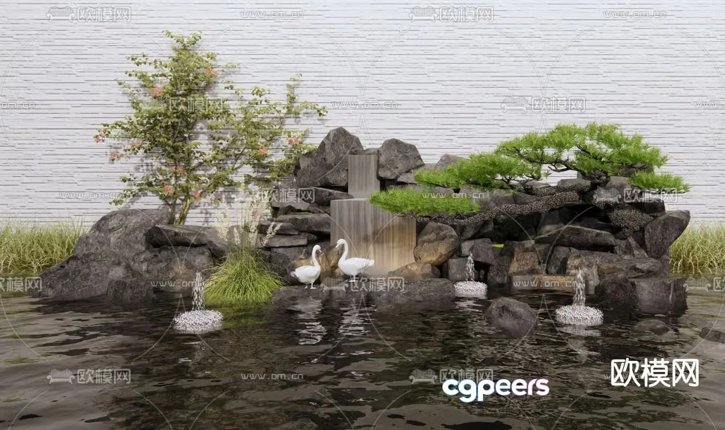 Rockery waterscape courtyard sketch waterfall 3D model