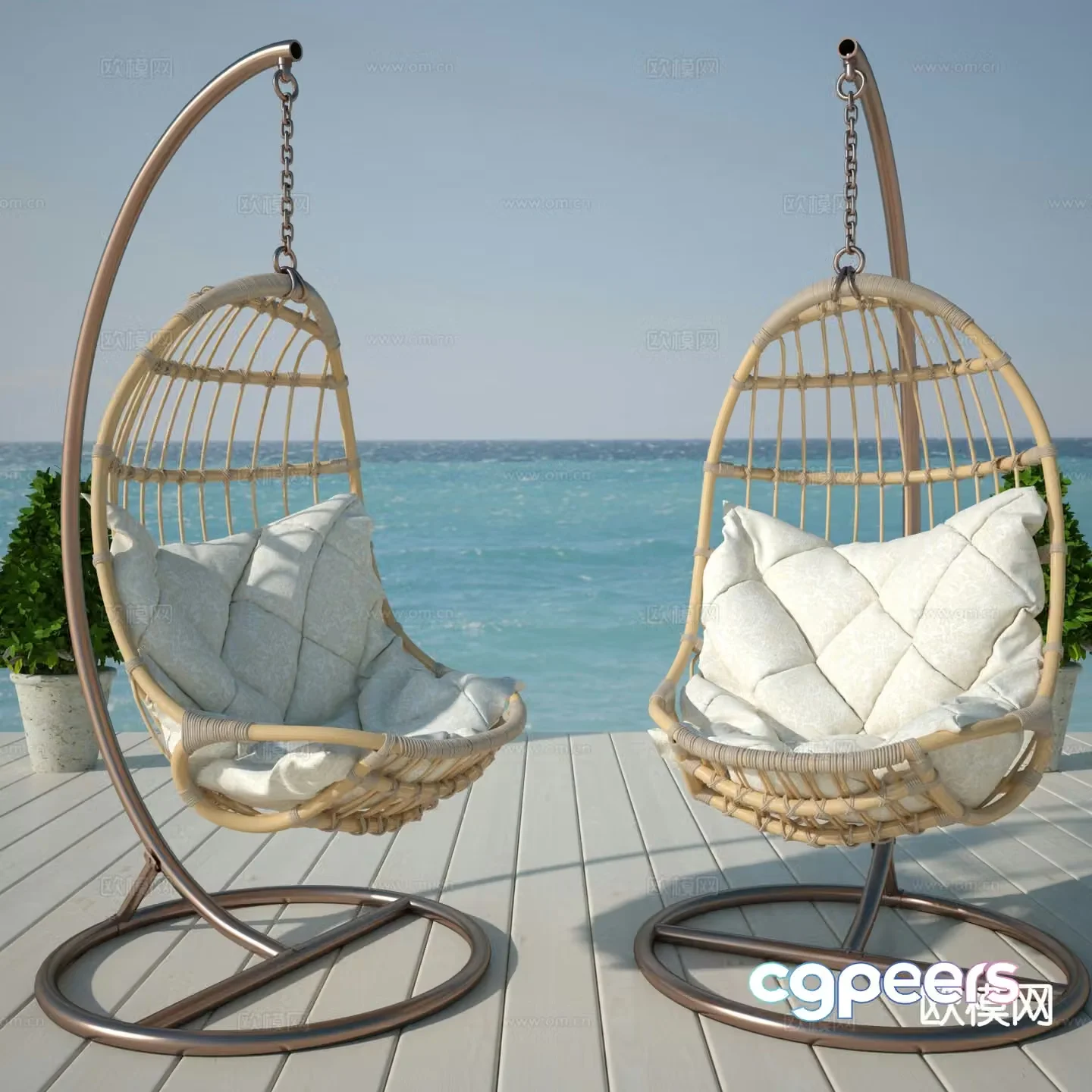 Rattan hanging chair swing chair egg chair 3d model