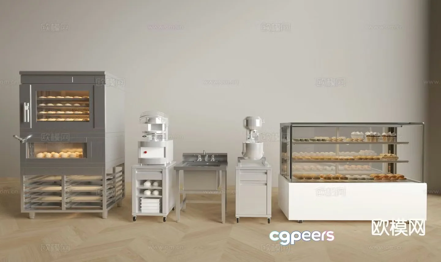 Modern dessert bakery equipment shelves 3d model