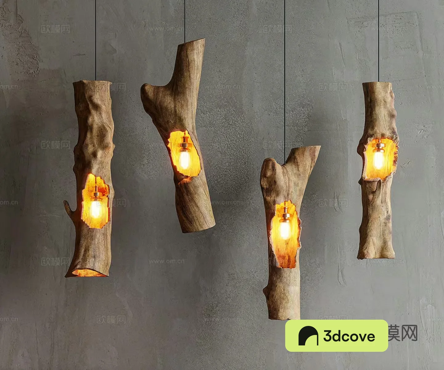 Wabi-sabi chandelier tree trunk chandelier