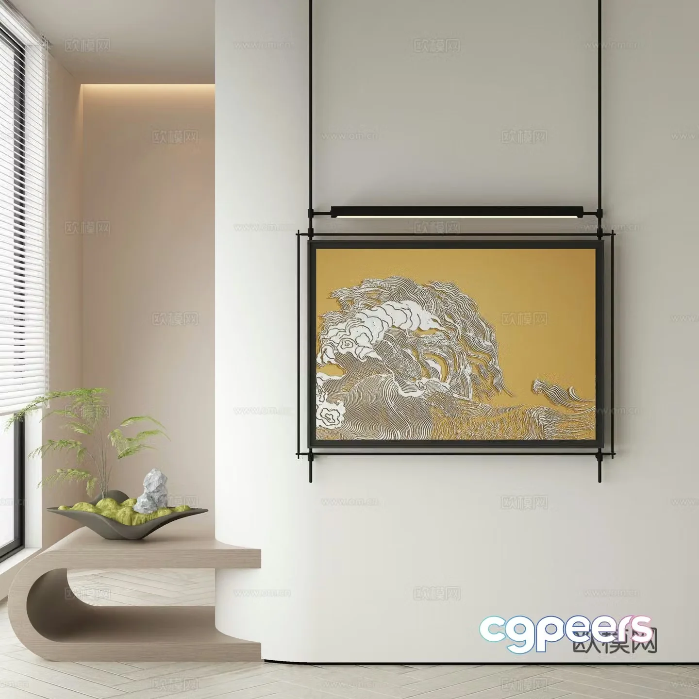 New Chinese style decorative painting texture painting hanging painting 3D model