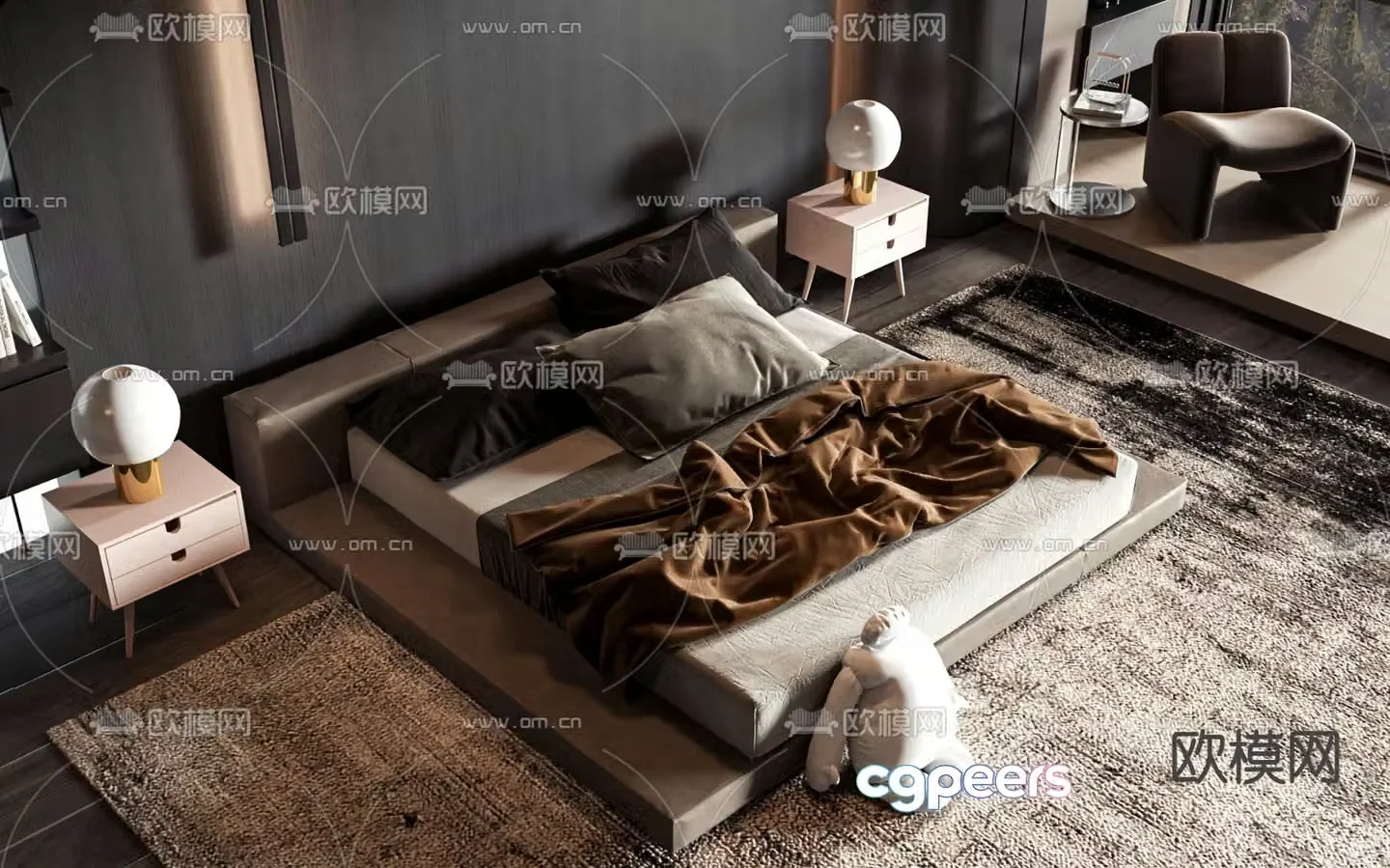 Double bed commercial bed 3d model