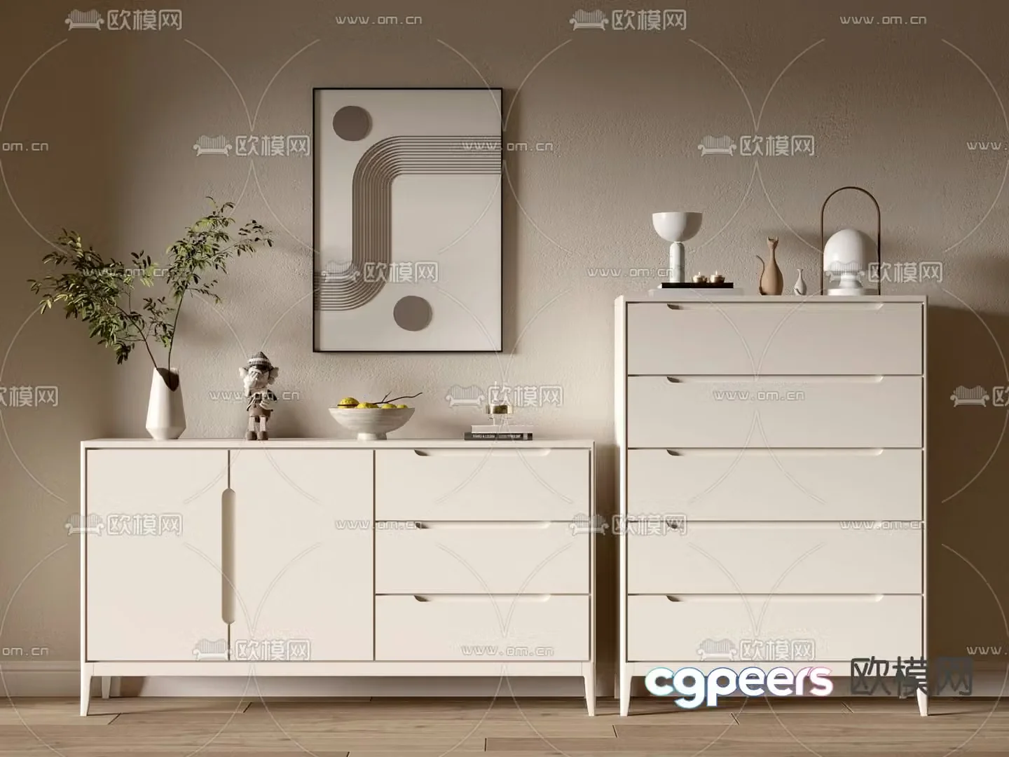 Cream style entrance cabinet low shoe cabinet 3D model