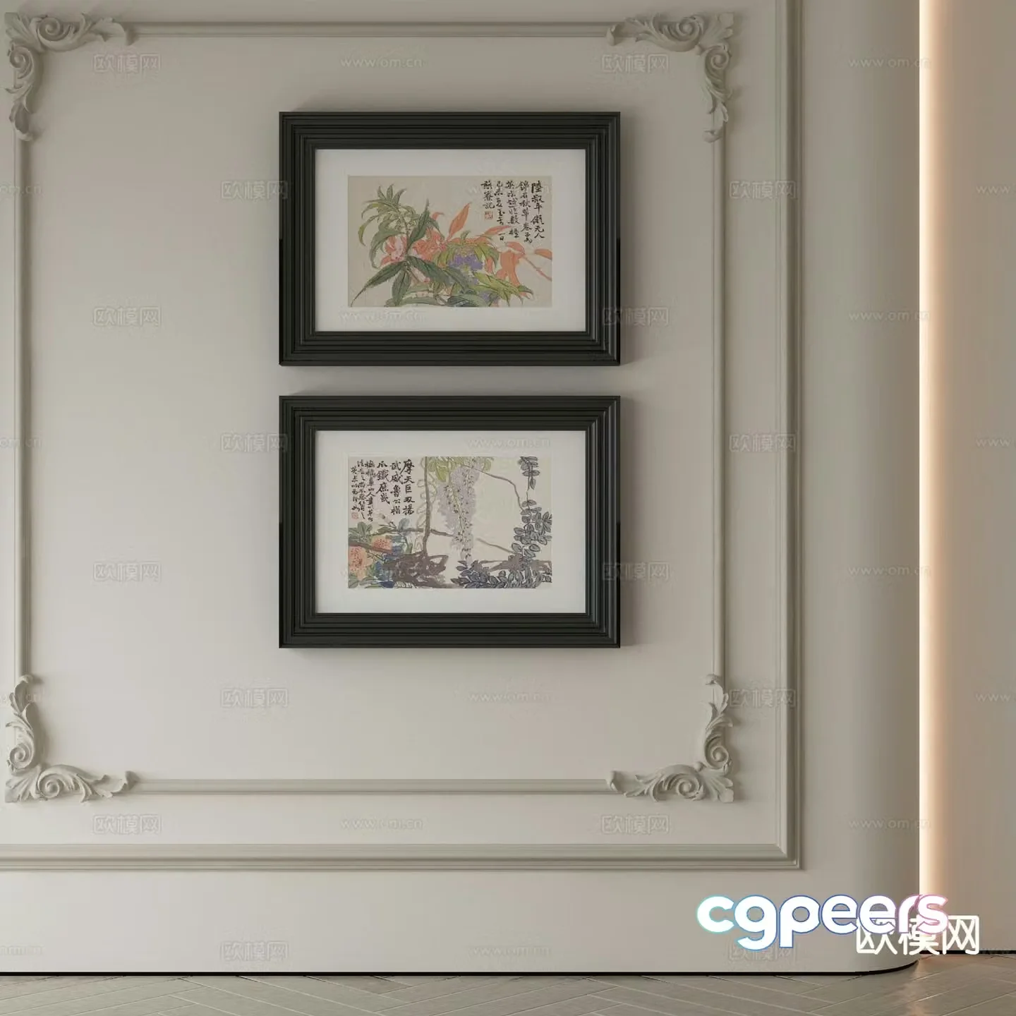 New Chinese style decorative painting calligraphy combined painting 3d model
