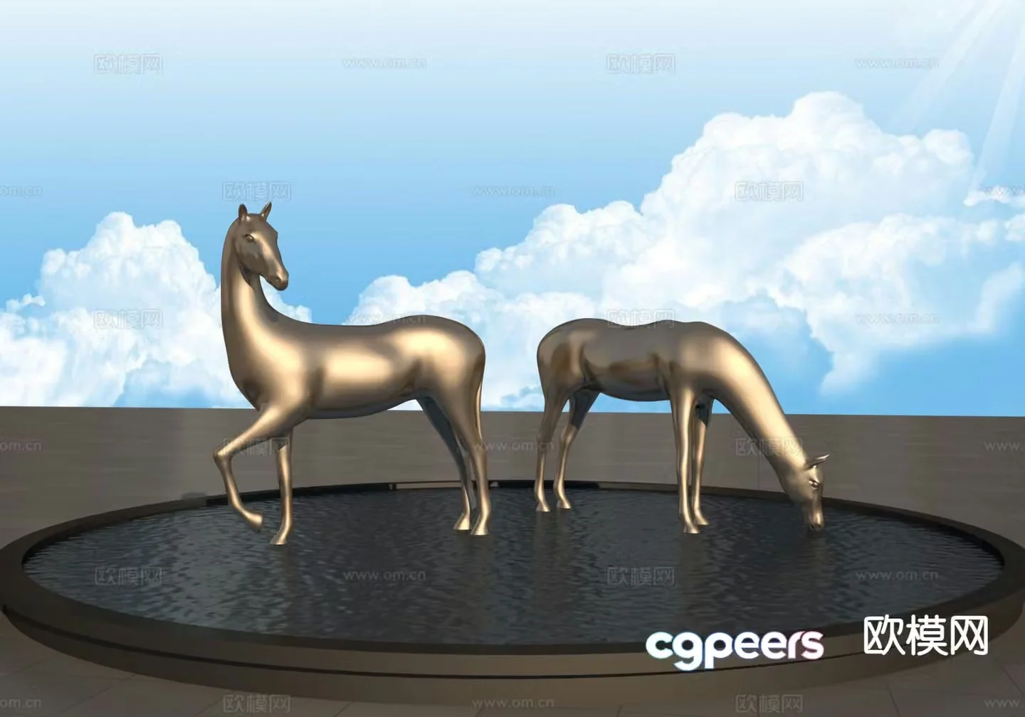 Two Bronze Horse Sculpture Urban Sculpture 3D Model