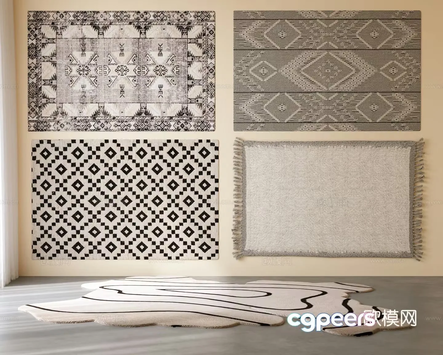 Modern medieval style carpet special shape carpet square carpet Italian carpet living room carpet gray 3d model