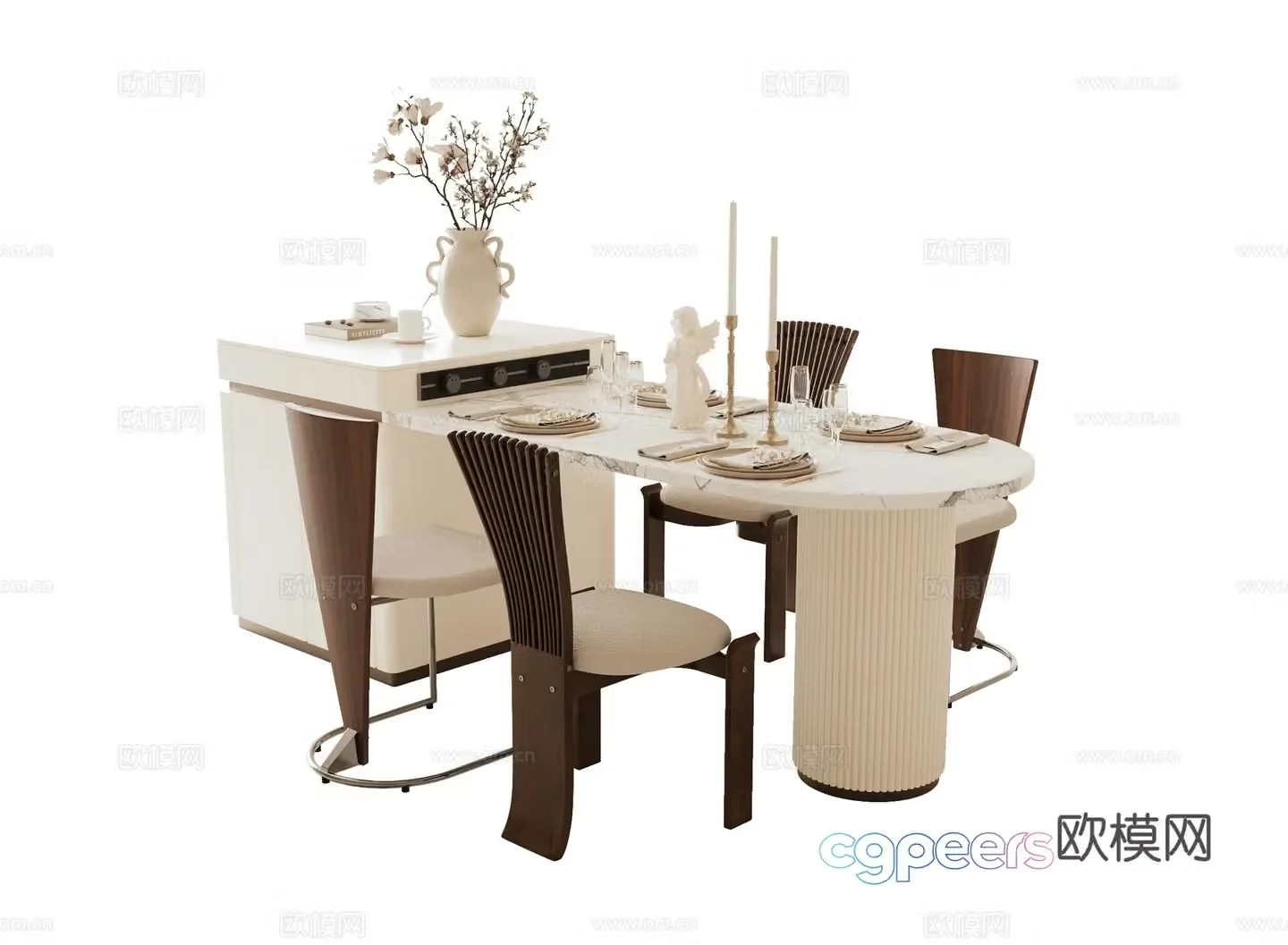 French medieval dining table and chair 3D model