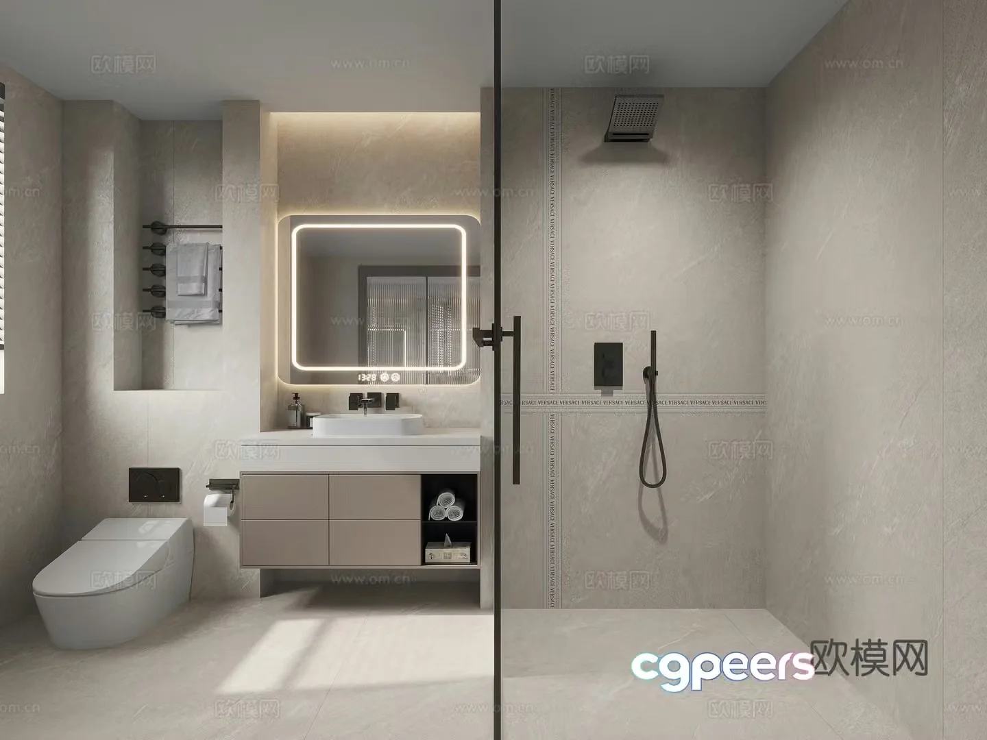 Bathroom glass bathtub black and white gray bathroom 3D model