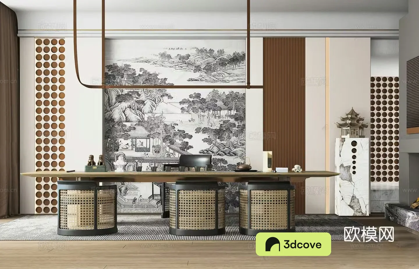New Chinese-style tea room Teahouse Office Middle-aged tea room Chandelier G6193d model