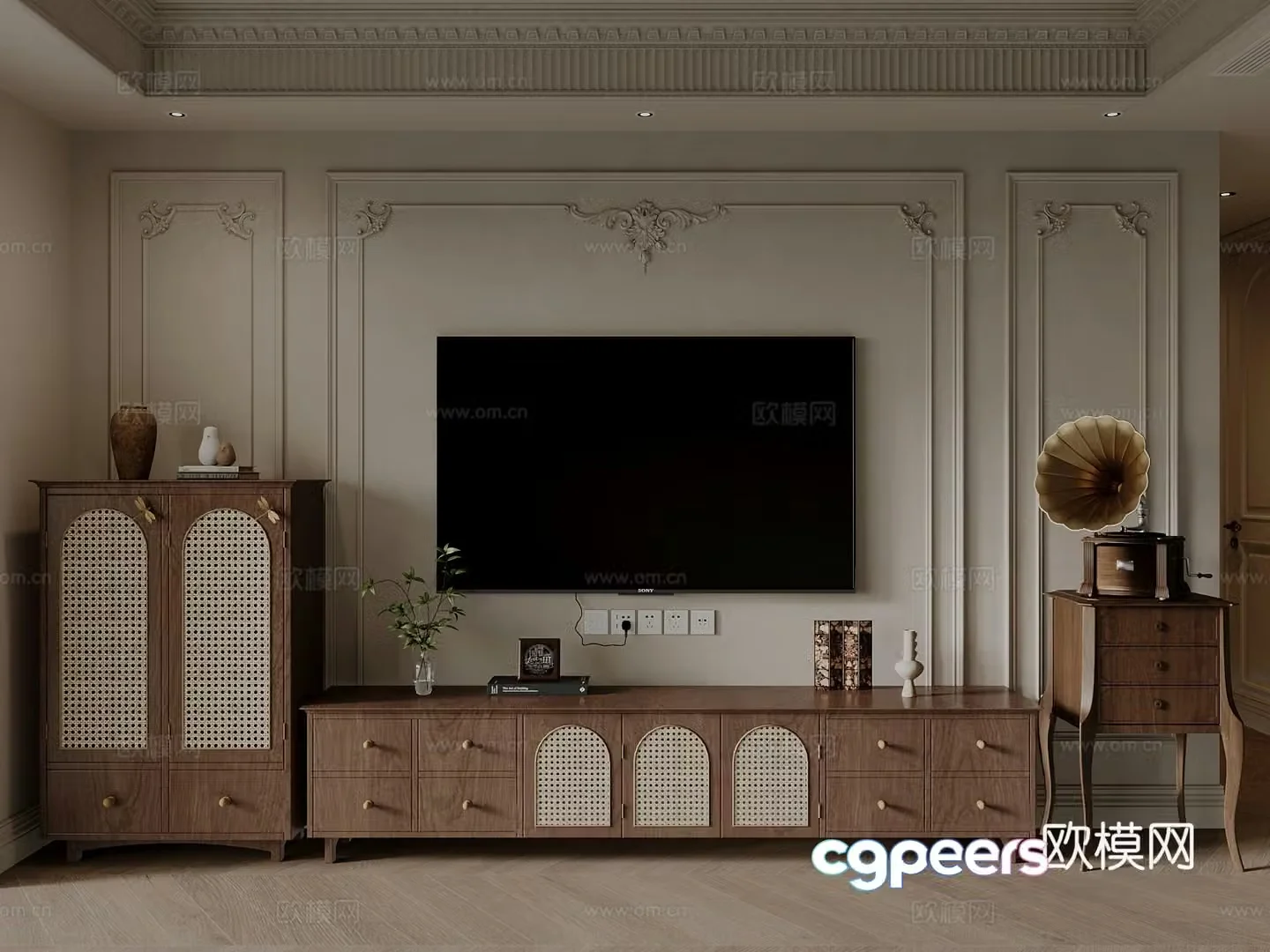 French TV cabinet TV background wall 3d model