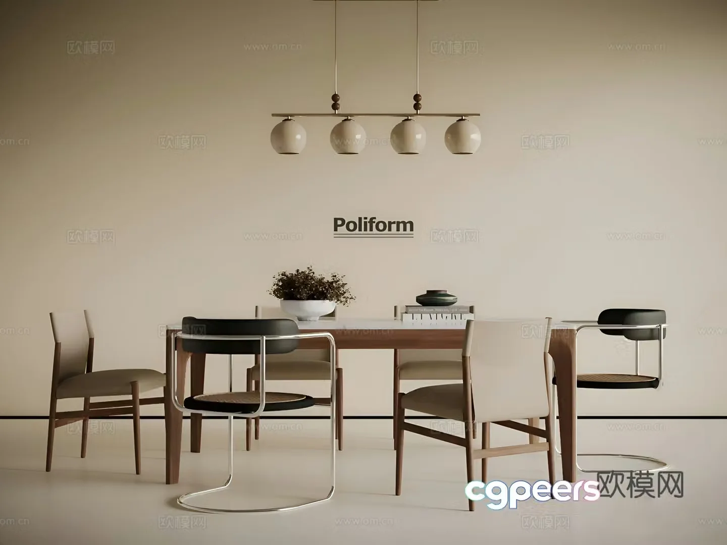 Wasabi Medium Dining Table and Chair Wasabi Medium Dining Table and Chair Chandelier 3D Model