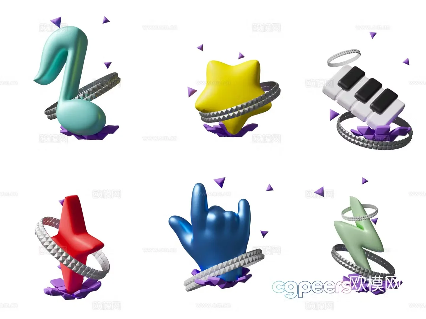 Fashion trend trend cool music notes rock gesture icon symbol 3d model