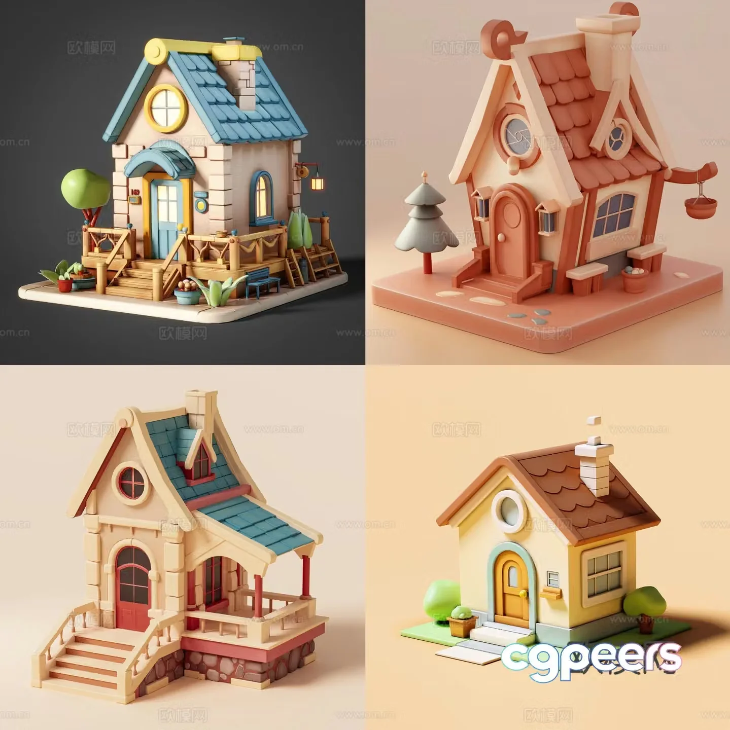 Modern cartoon small house toy cartoon villa building blocks 3d model