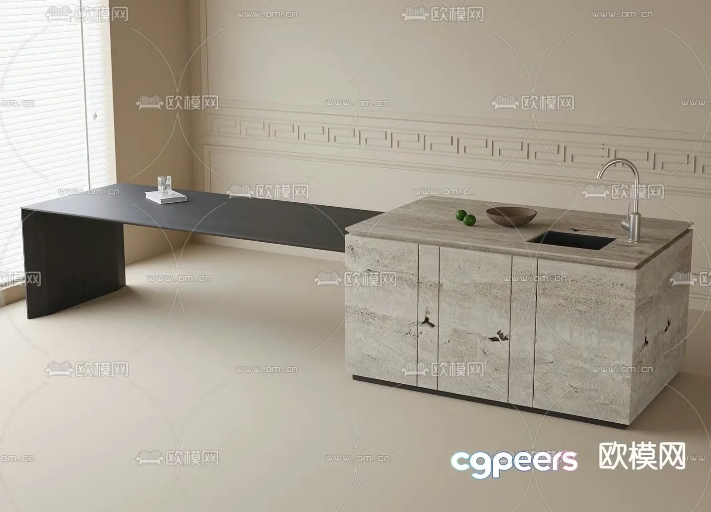 Modern island island dining table 3d model