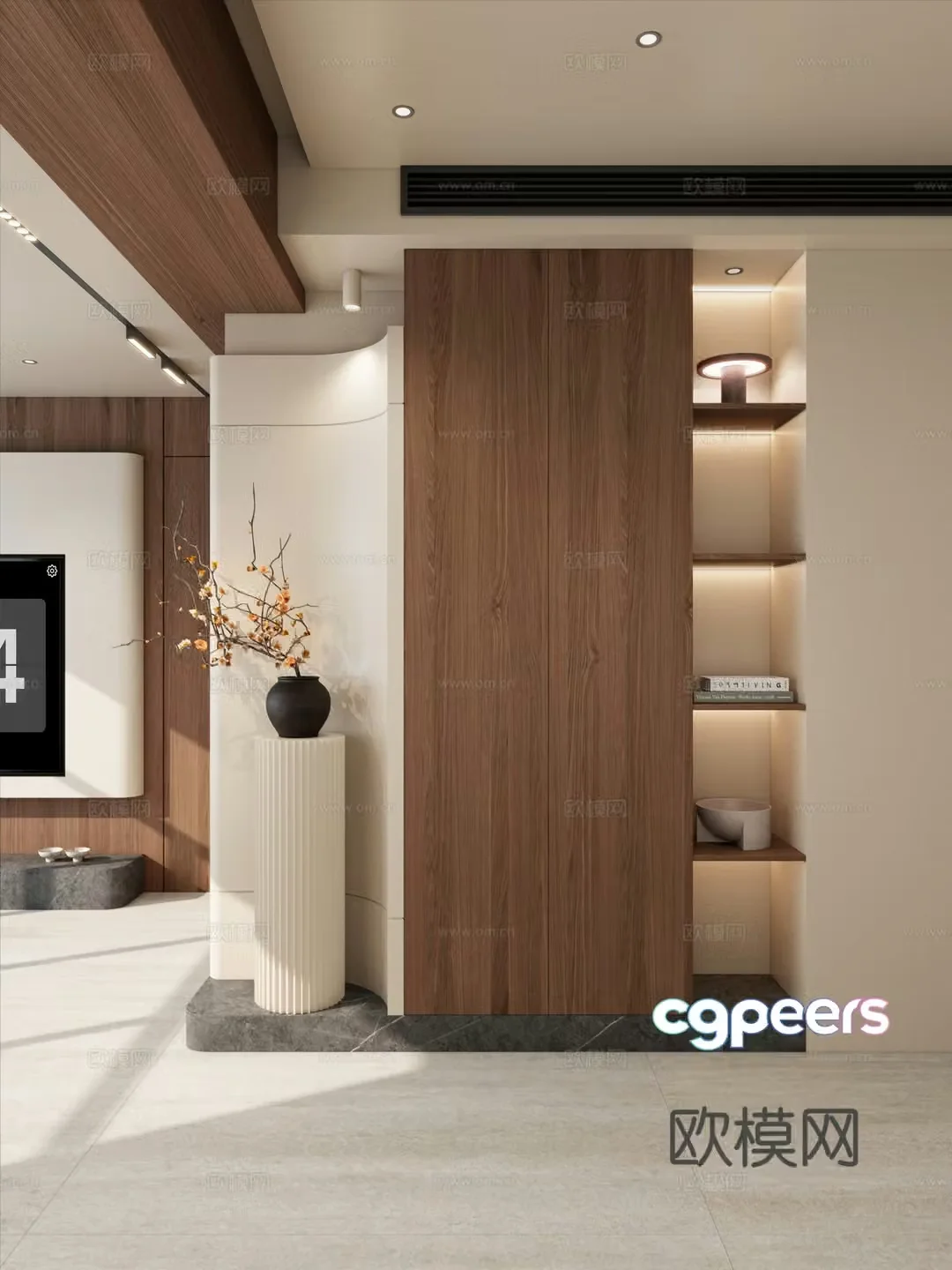 Middle style cream style end view solid wood top end view cabinet partition entrance 3D model