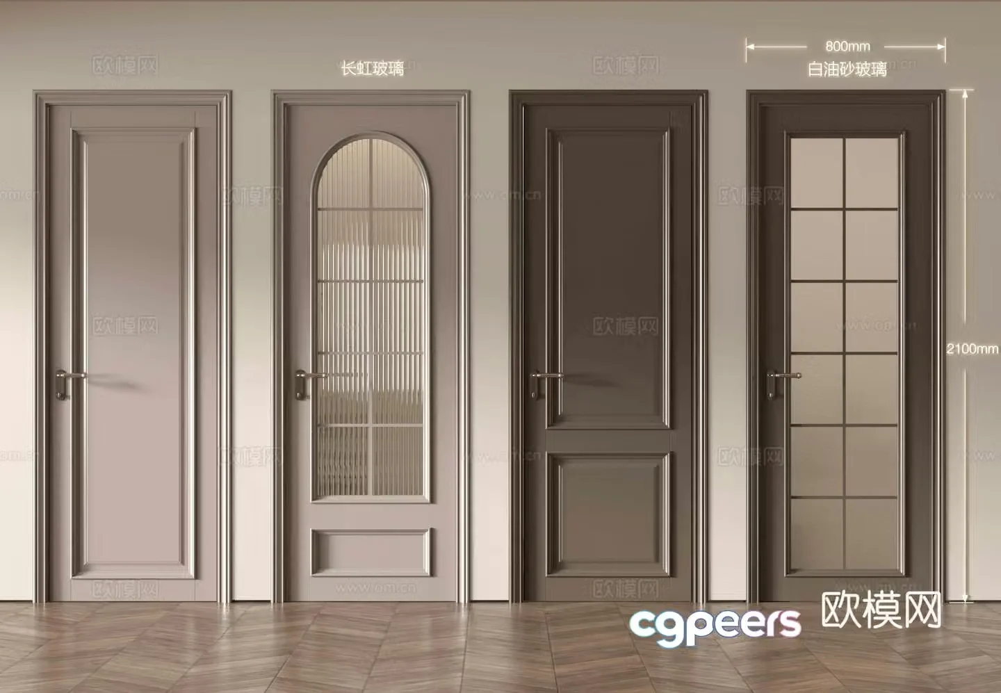 American single-open door Single-open door Glass door Bathroom door French single-open door 3D model