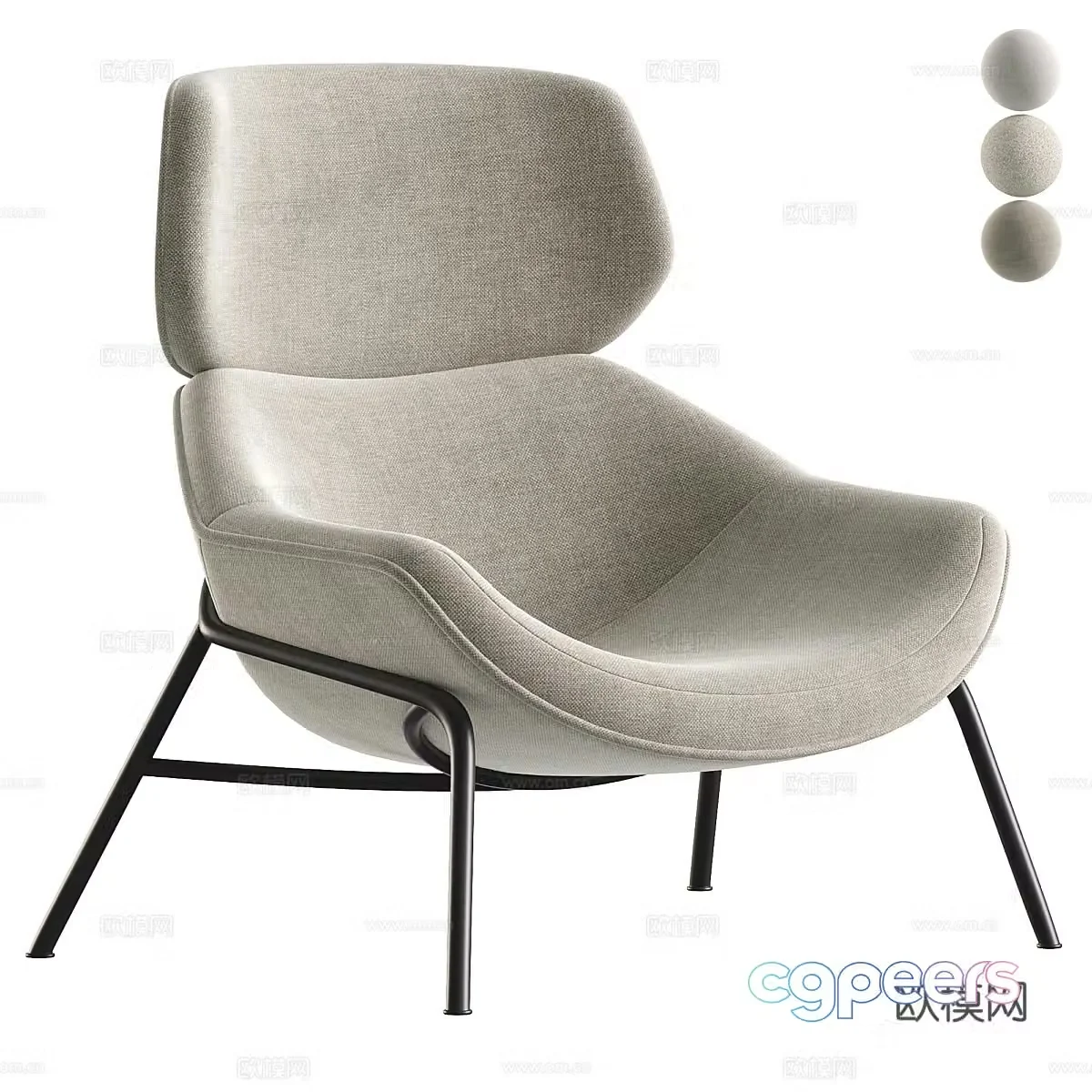 Modern cream style fabric lounge chair 3d model